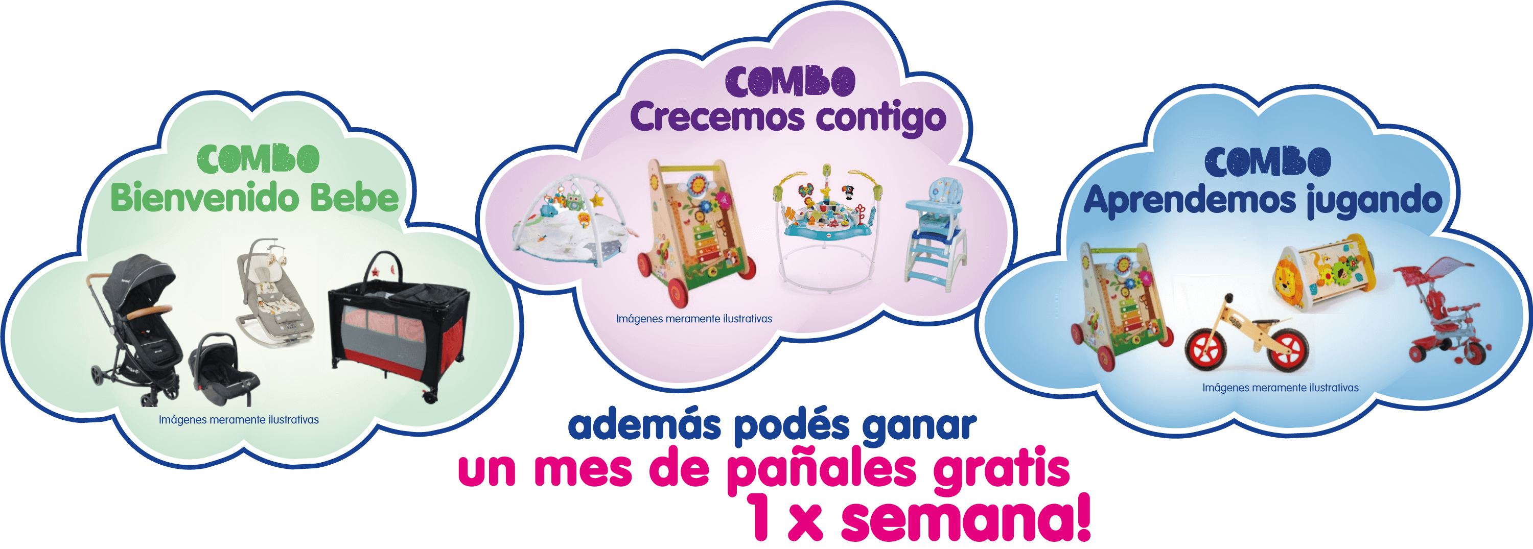 Este mes del niño regalamos 6 COMBOS para seguir creciendo juntos. Además podés ganar un mes de pañales gratis.